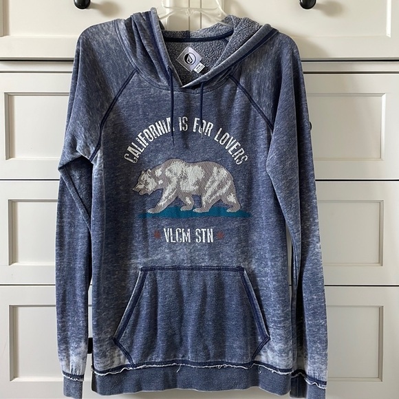 Volcom Women’s Crowd Pleaser Hood Blue Hooded Long Sleeve Shirt - Size Small - Picture 1 of 5